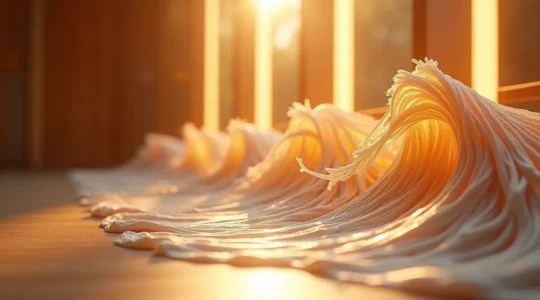 Illustration symbolique d'une onde sonore parfaite sculptée dans un espace musical vibrant