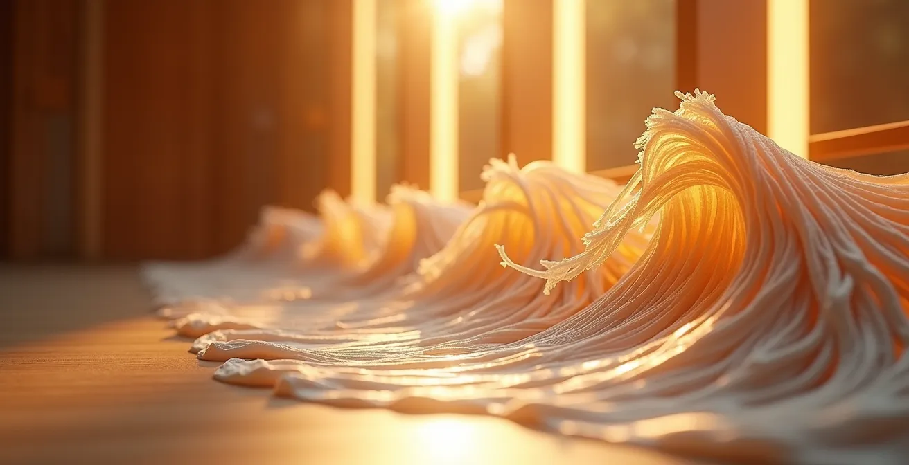 Illustration symbolique d'une onde sonore parfaite sculptée dans un espace musical vibrant