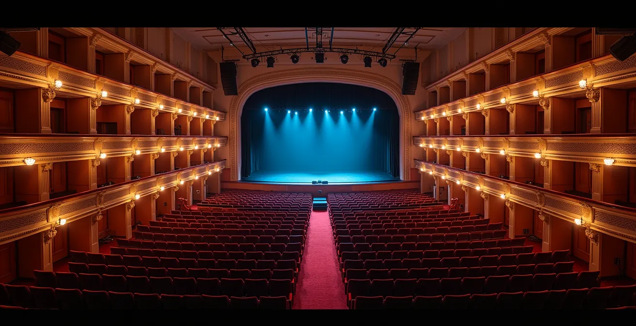Vue en coupe d'une salle de concert montrant les différentes zones et flux d'énergie du public