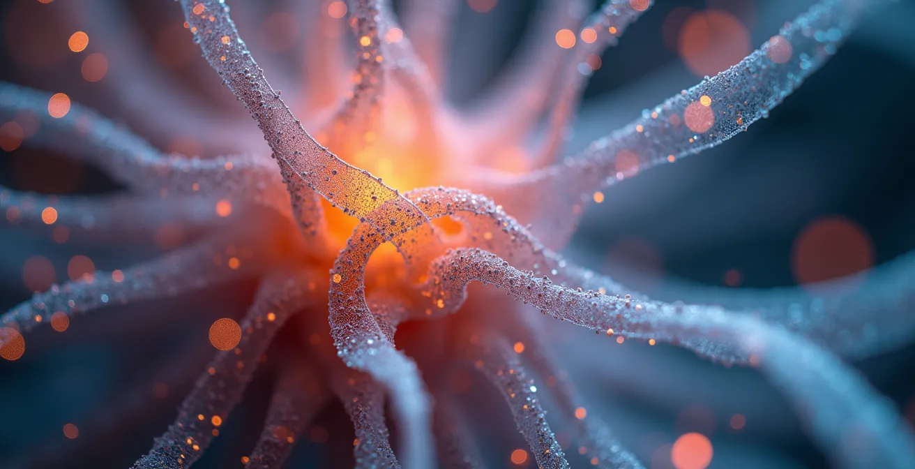 Vue macro de connexions neuronales abstraites en mouvement