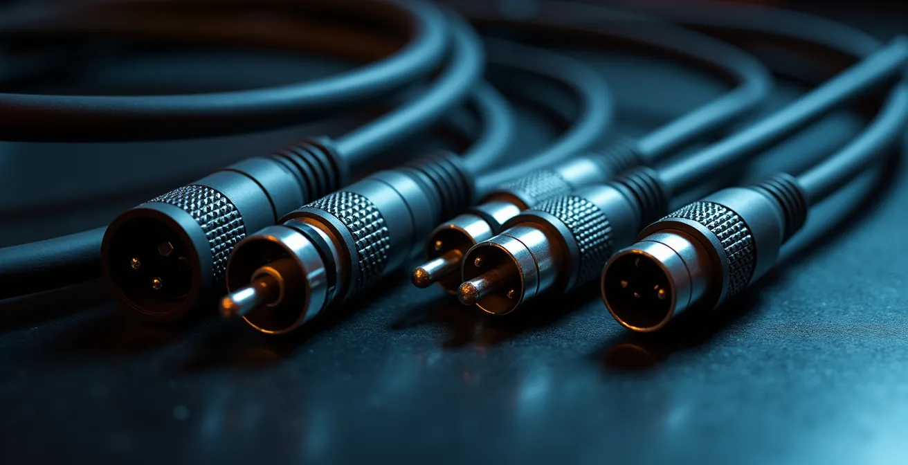 Vue détaillée d'un plan de scène technique avec disposition du matériel sonore