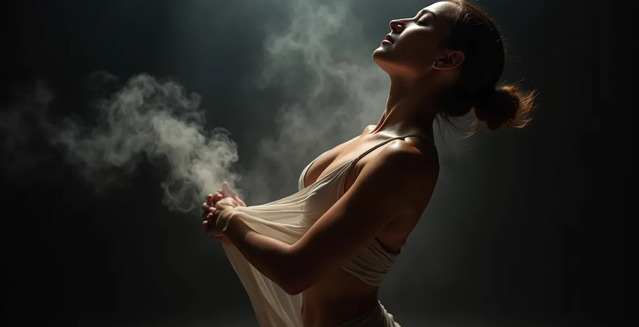 Danseur en position de respiration profonde avec visualisation du flux d'air